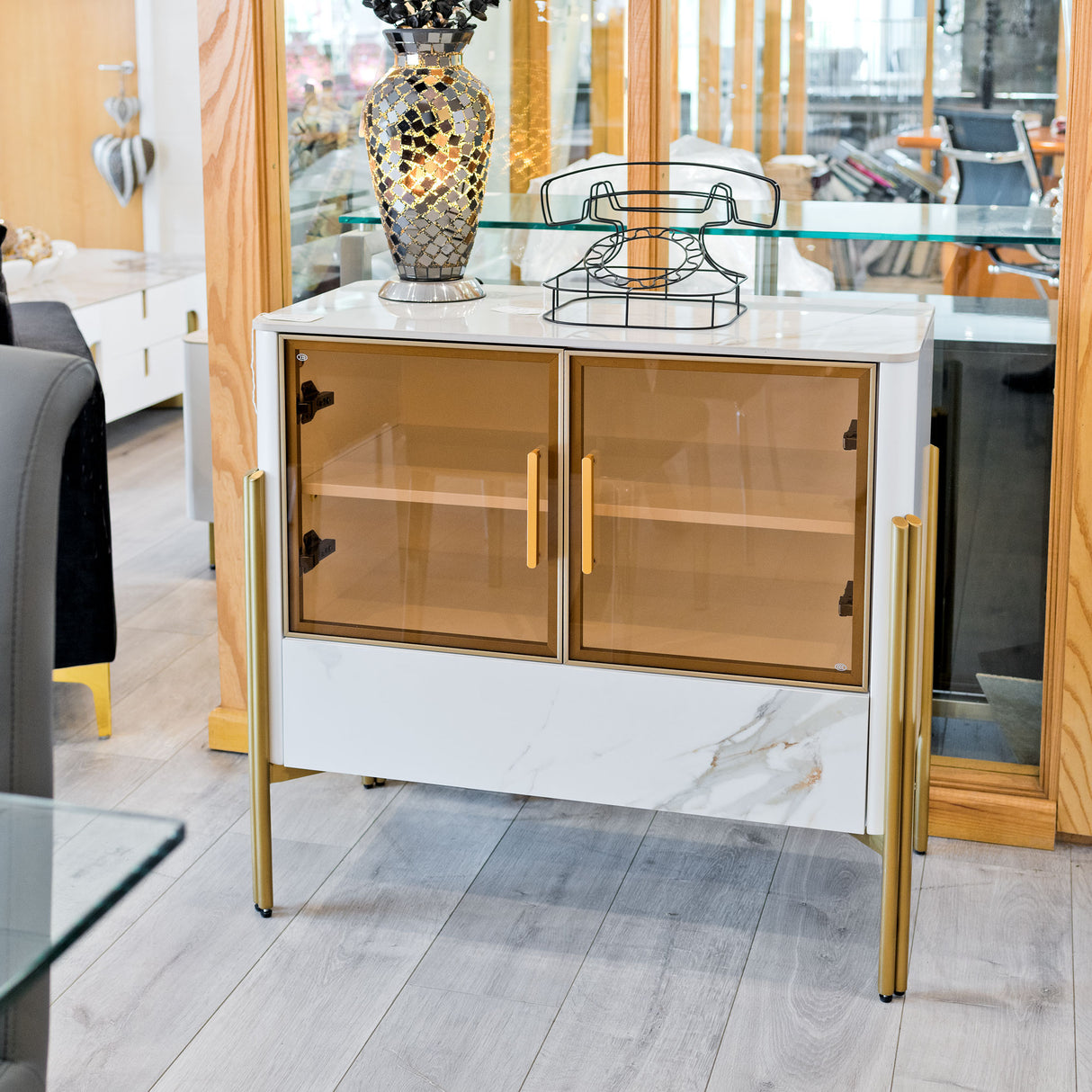 Carrington White and Gold Small Cabinet