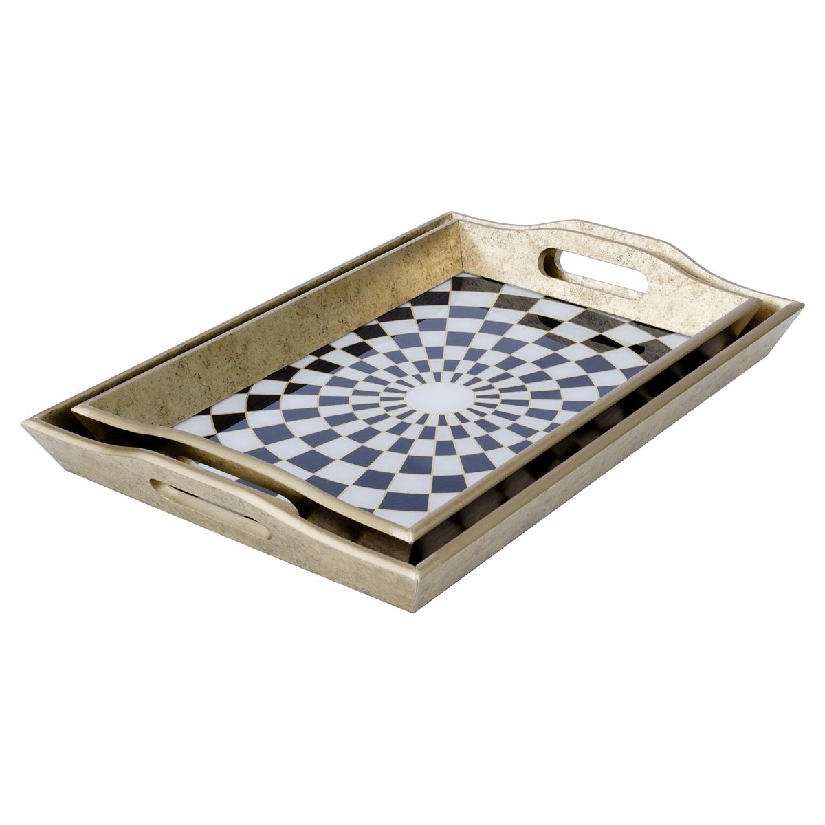 Checkers Rectangular Antique Large Serving Tray